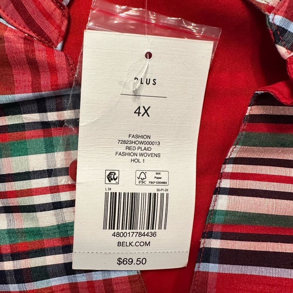 NWT Crown & Ivy Women’s Plus 4X Red Plaid Tunic Top Holiday Puff Sleeve $69.50 - Picture 7 of 8